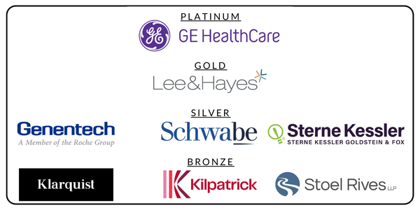 Platinum sponsors: GE Healthcare. Gold sponsors: Lee & Hayes. Silver sponsors: Genentech, Schwabe, Sterne Kessler Goldstein and Fox. Bronze sponsors: Klarquist, Kilpatrick, Stoel Rives.