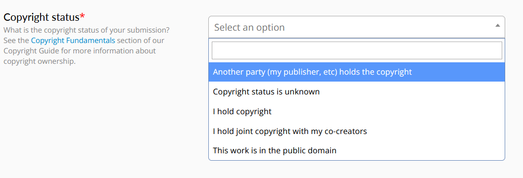 Choose the copyright status if work