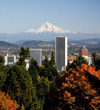 Cityscape of Portland Oregon with Mt Hood in the background