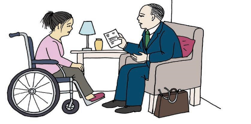 drawing of unhappy/unhealthy girl speaking to her doctor