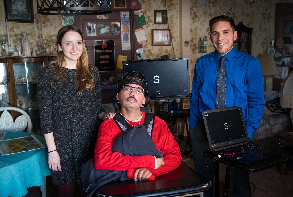 Greg Bieker, a man with locked in syndrome and a consultant to our BCI team, demonstrating the Brain-Computer Interface program.