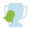 Icon of a trophy with a blue award ribbon