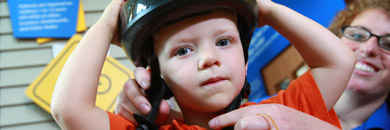 Boy in bike helmet