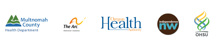 Logos of Multnomah County Health Department, The Arc, Oregon Health Authority, Independence NW, and 博彩网站