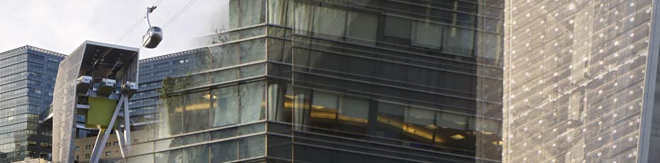Views of and from the Portland Aerial Tram as it passes by the upper campus
