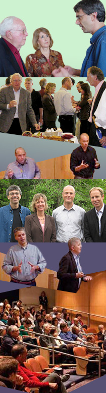 Photo collage with scenes of people speaking and attending Jungers Symposia, including Frank and Julie Jungers