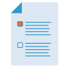 Graphic icon of a blue form with blue lines