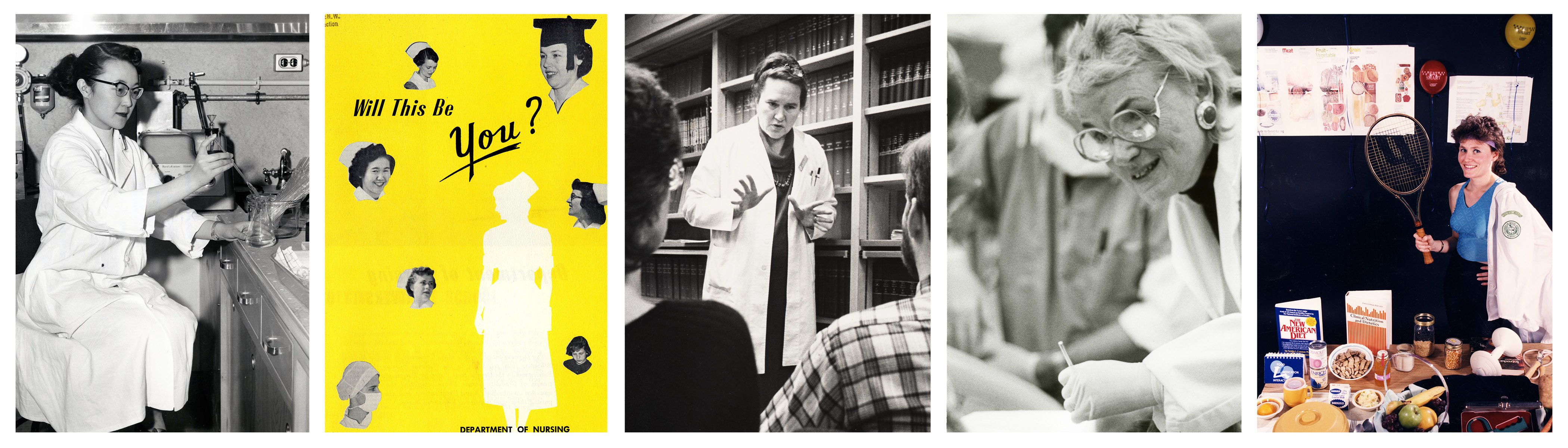 Banner image for HCA exhibit, "There's a Place for You: Oregon Women in the Health Sciences" depicts 5 images of women in health professions