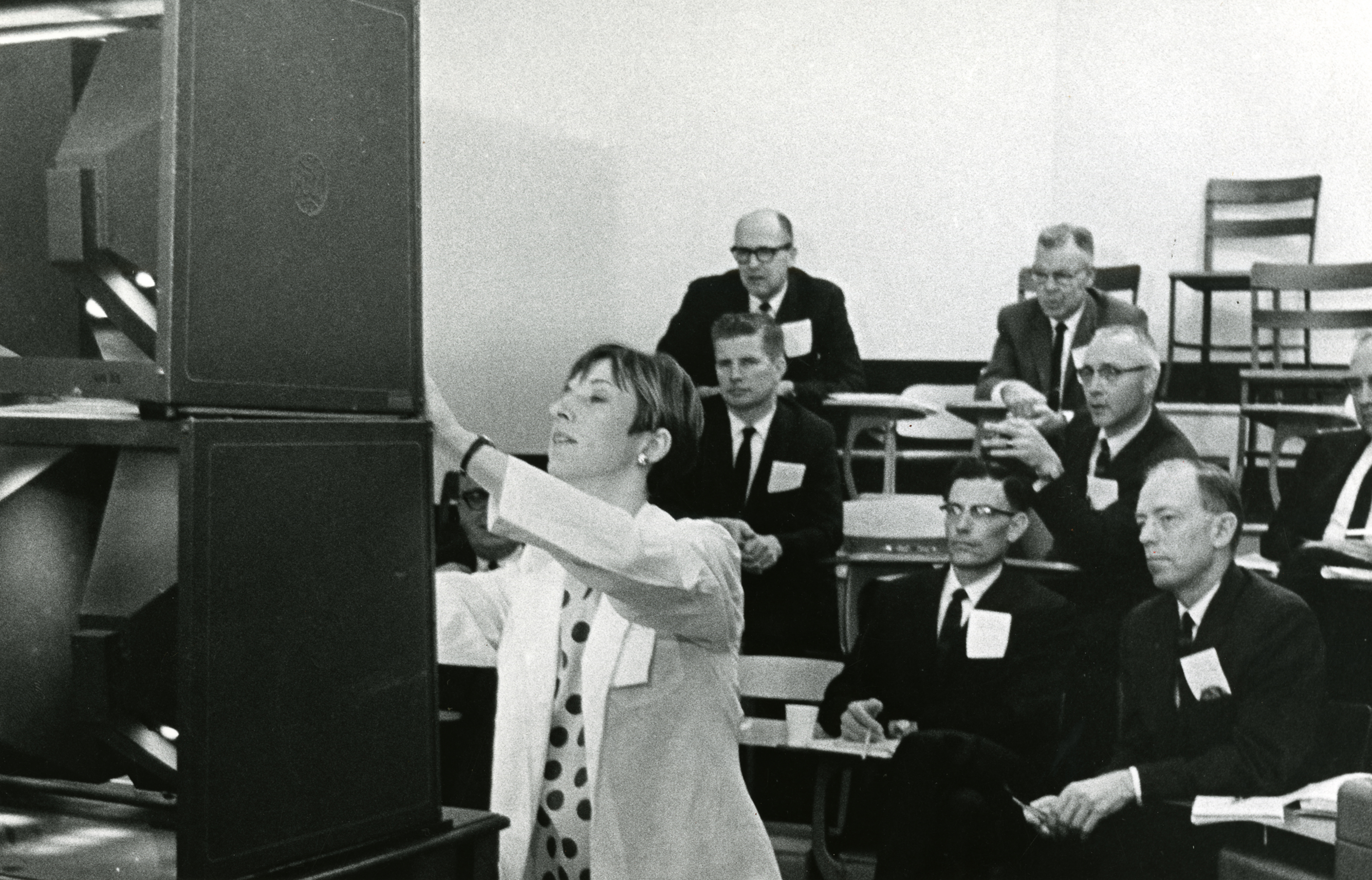 Marcia Kepler Bilbao, M.D., leads instructional demonstration, circa 1970
