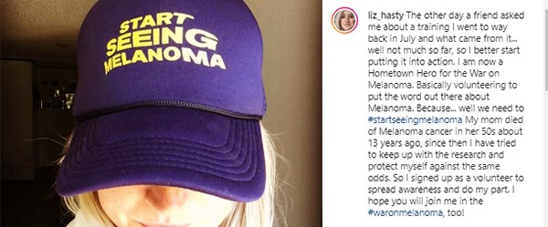 A screengrab of an instagram post by a Start Seeing Melanoma volunteer