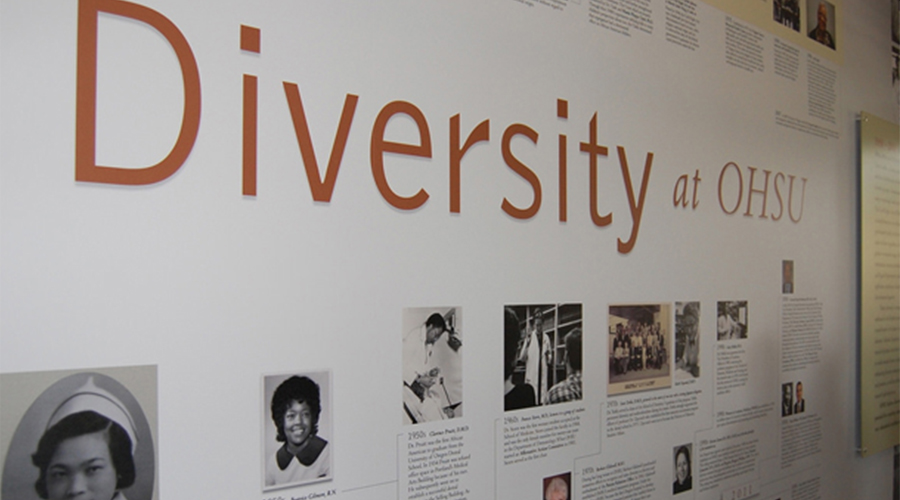 The Diversity at OHSU mural found in corridor of the OHSU hospital