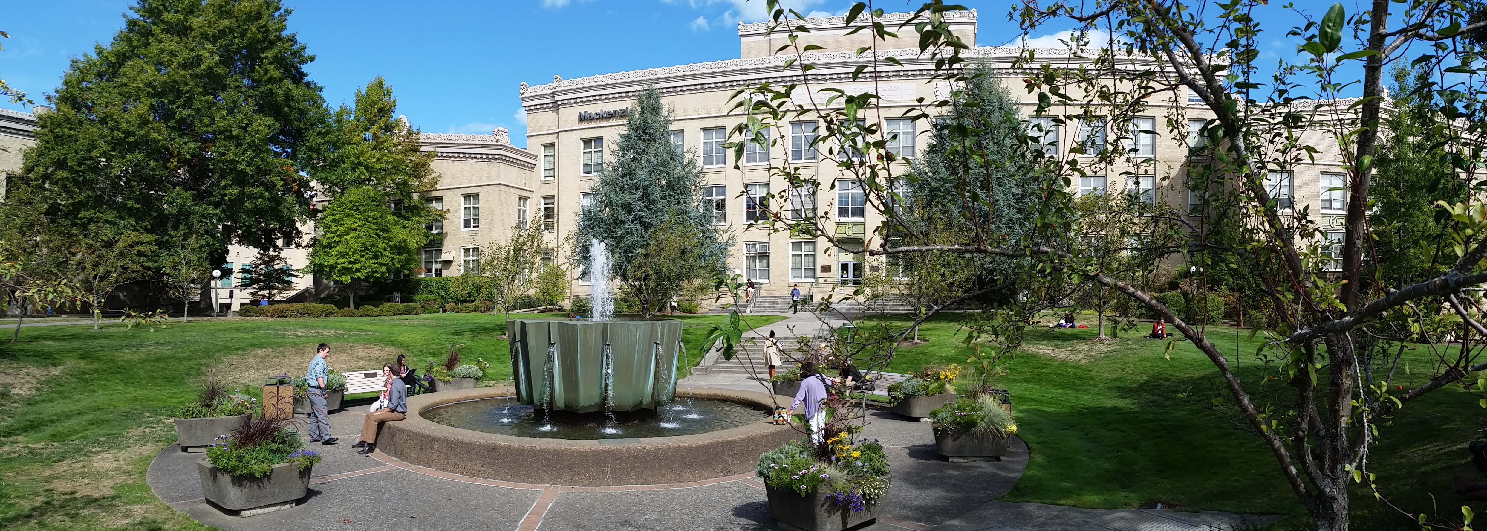 The fountain in front of MacKenzie Hall
