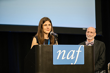 Dr. Kimberley Bullard accepting an award from the National Abortion Federation.