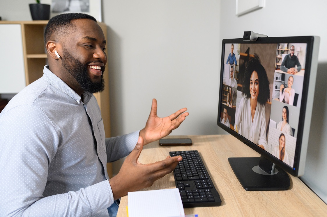 Person talking at a virtual event
