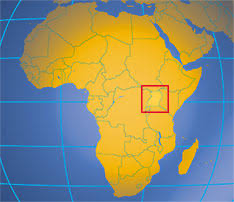 A map of Africa with the country of Uganda outlined in red.