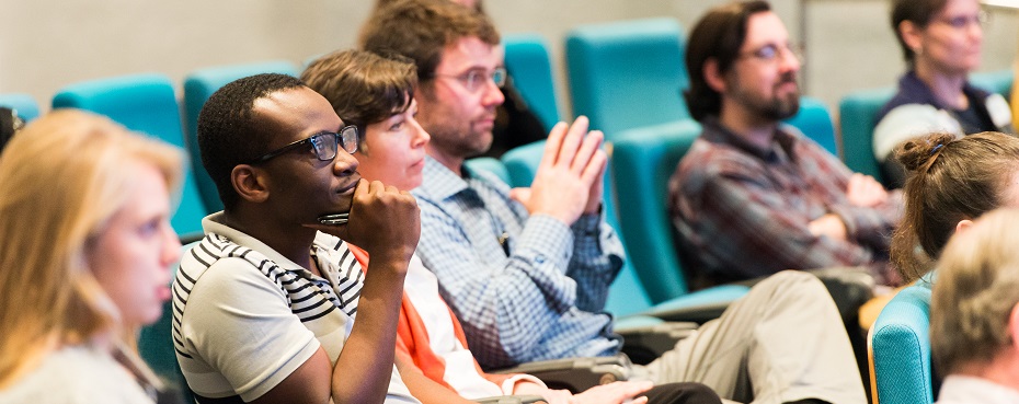 Scientists attending a seminar in the Knight Cancer Research Building