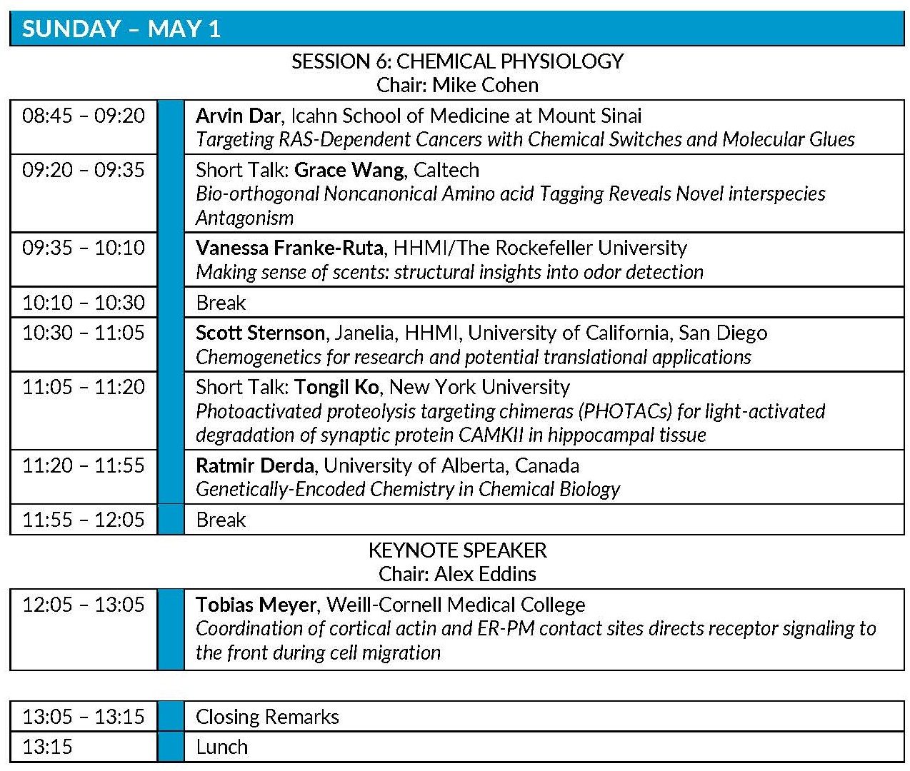 Sunday Schedule, May 1