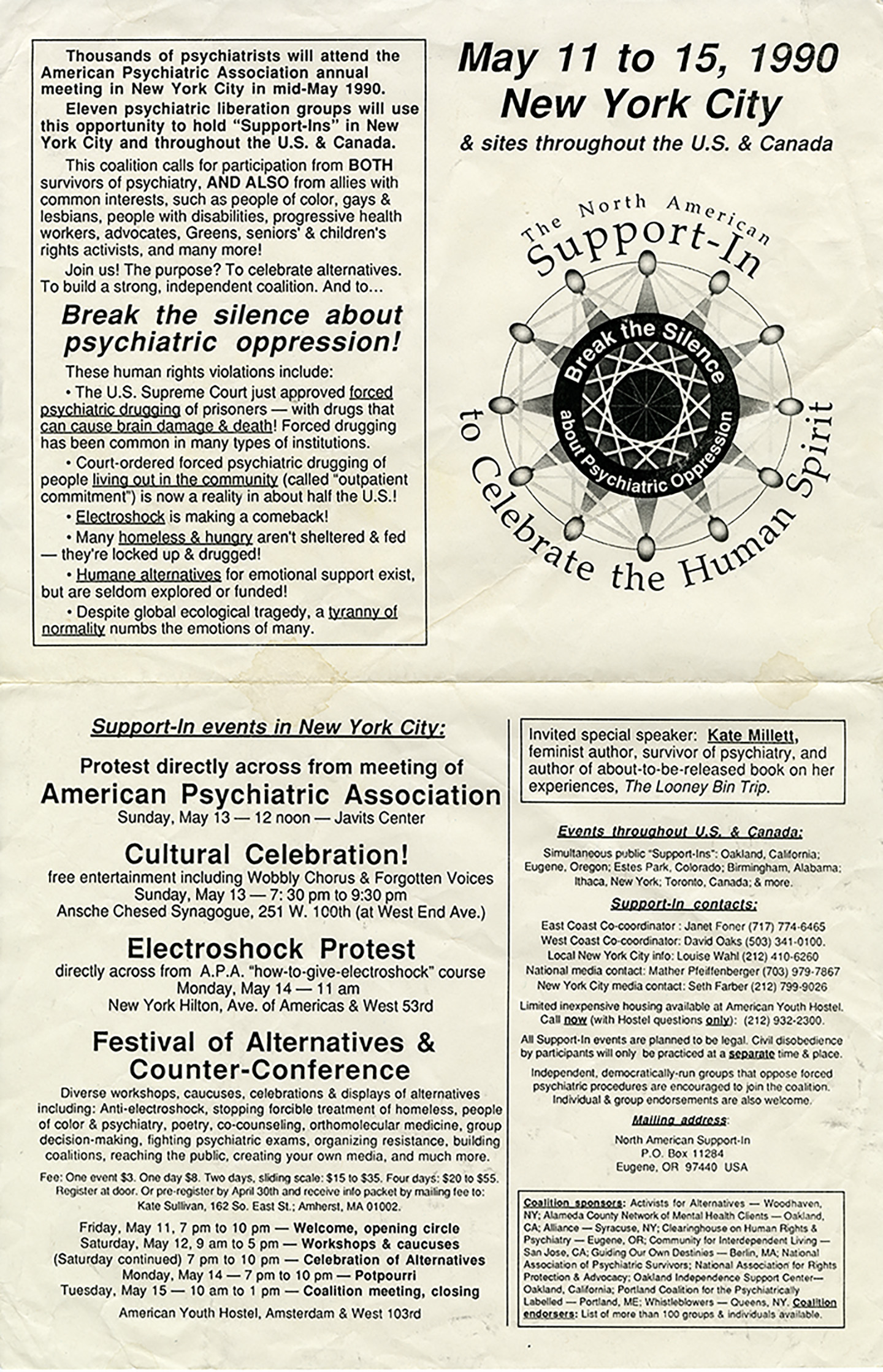 Poster for North American Support-In May 11 to 15, 1990 in NYC and sites around the U.S. and Canada.
