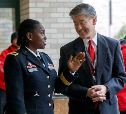 A soldier and a civilian in the Army Military Civilian Trauma Team Training program
