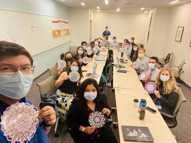 Ophthalmology residents participate in a wellness activity as part of their training.