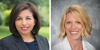 Two headshots of women smiling