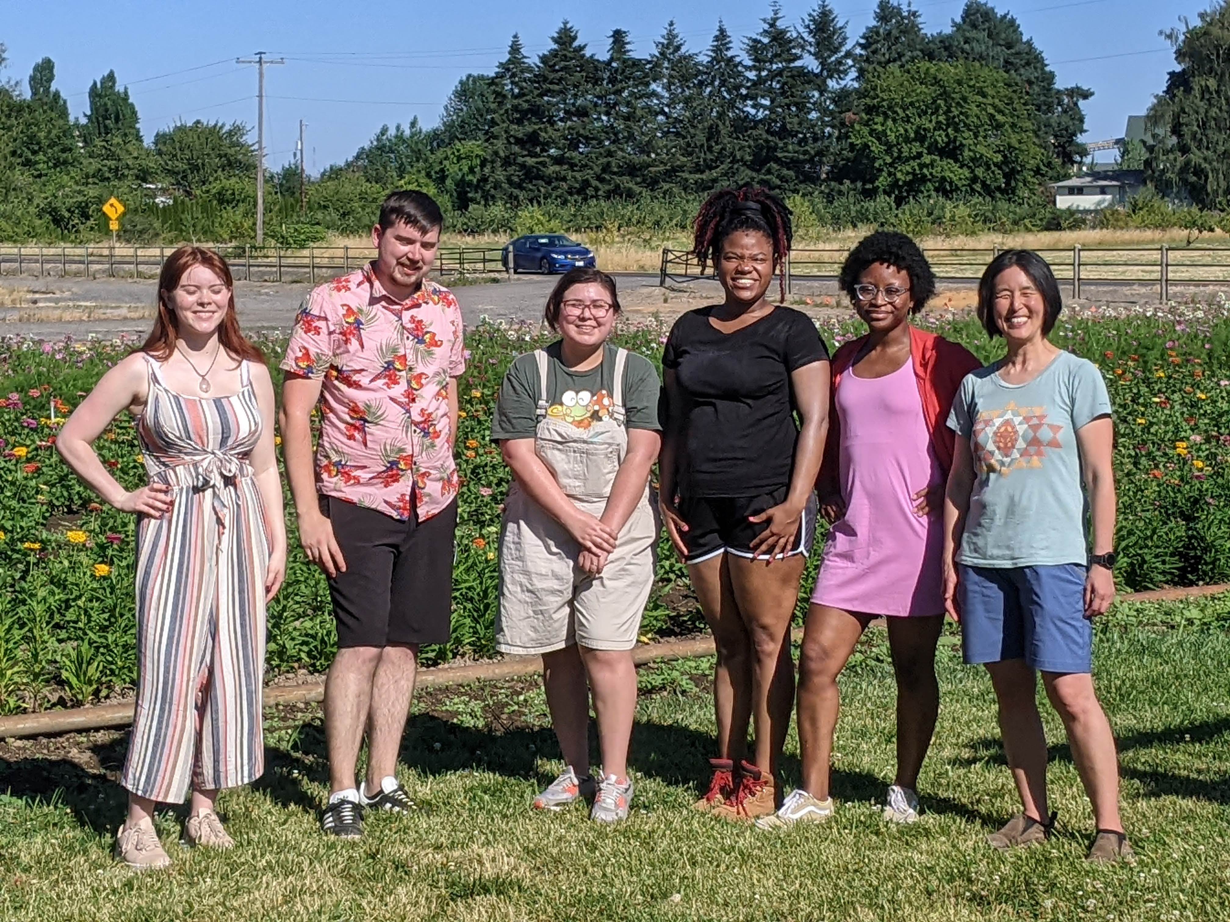 Lab berry picking outing at Sauvie Island Farms. From left: Nicole Dean, Jordan Hill, Briana Martinez, Courtney Austin, Michela Mondesir, Lina Reiss