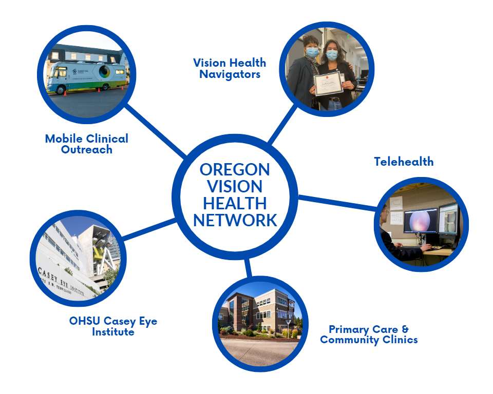 Infographic of the five elements of the Oregon Vision Health Network.