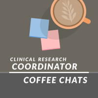 Note pads on a desk next to artisan coffee in a mug. Clinical research coordinator coffee chats.