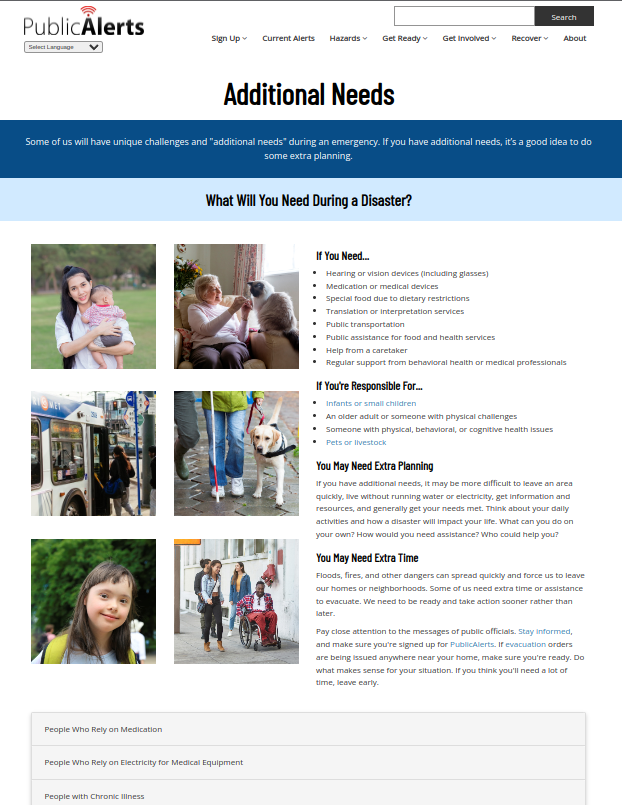 Website Public Alerts Additional Needs