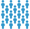 Icon of a group of full body human silhouettes in alternating columns of 2 and 3.