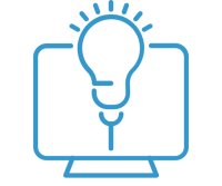 Icon of a bright libulb rising out of a computer monitor.