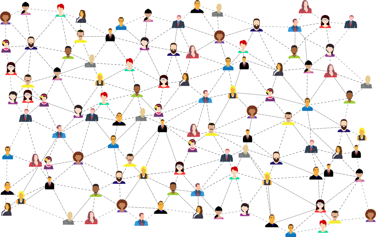 Network of individuals connected by dotted lines