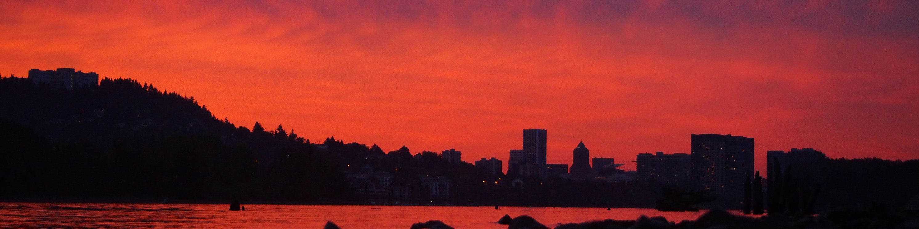 Sunset over Marquam Hill and downtown Portland