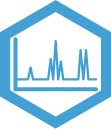 Blue outlined hexagon with blue NMR spectrum inside