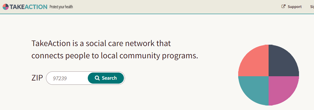 A screenshot of the home page for TakeAction health portal