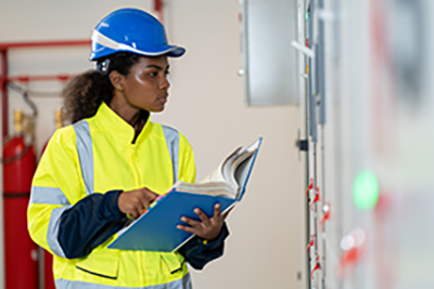 Safety professional conducting a survey of equipment.