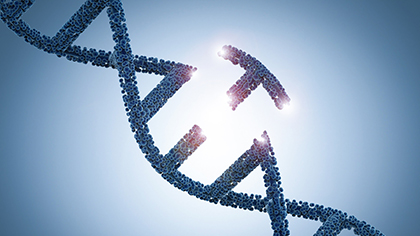Genetic engineeering concept with 3d rendering dna helix and a part of dna