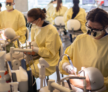 Second-year students in sim lab