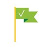 A graphic of a flag with a checkmark on it.