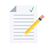 A graphic of a pencil and a lined piece of paper with a checkmark at the top.
