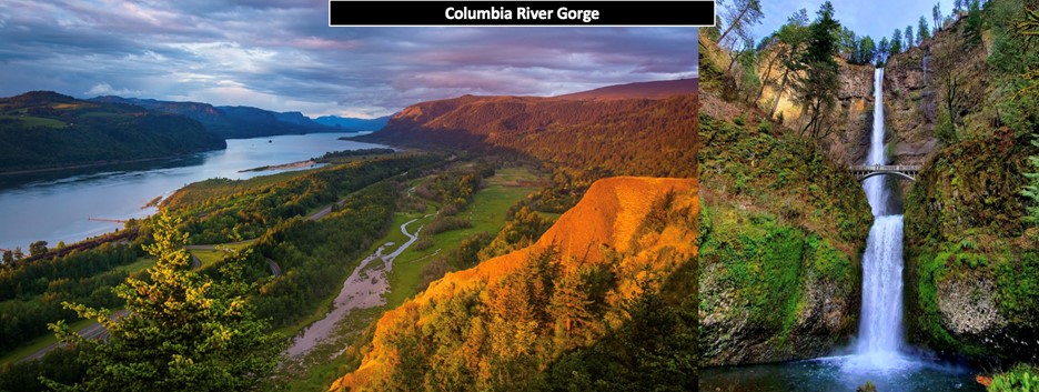 Photograph of the Columbia River and of Multnomah Falls