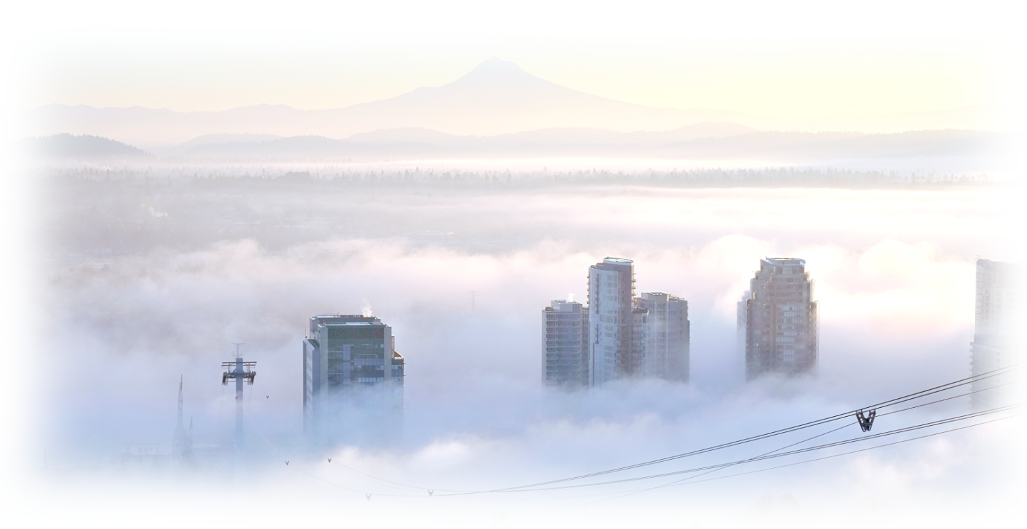 Fog over the aerial tram and 博彩网站 South Waterfront
