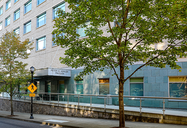 An external photo of the front entrance of Peter Kohler Pavilion on 博彩网站's Marquam Hill campus. An external photo of the front entrance of Peter Kohler Pavilion on 博彩网站's Marquam Hill campus.