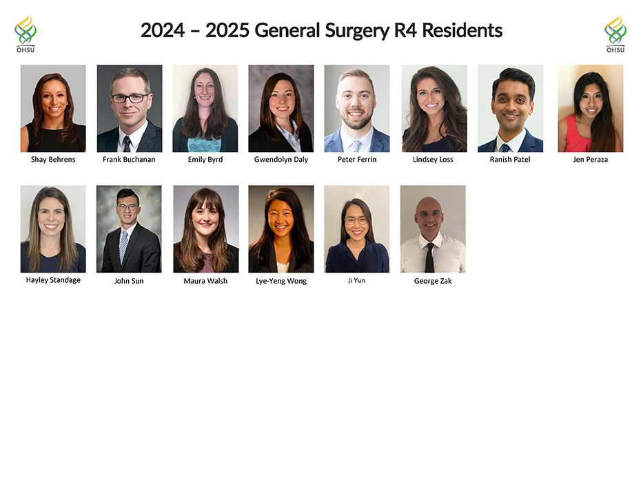 Roster of general surgery R4 residents for 2024-2025.