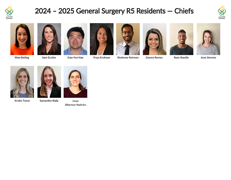 Roster of general surgery R5 residents for 2024-2025.