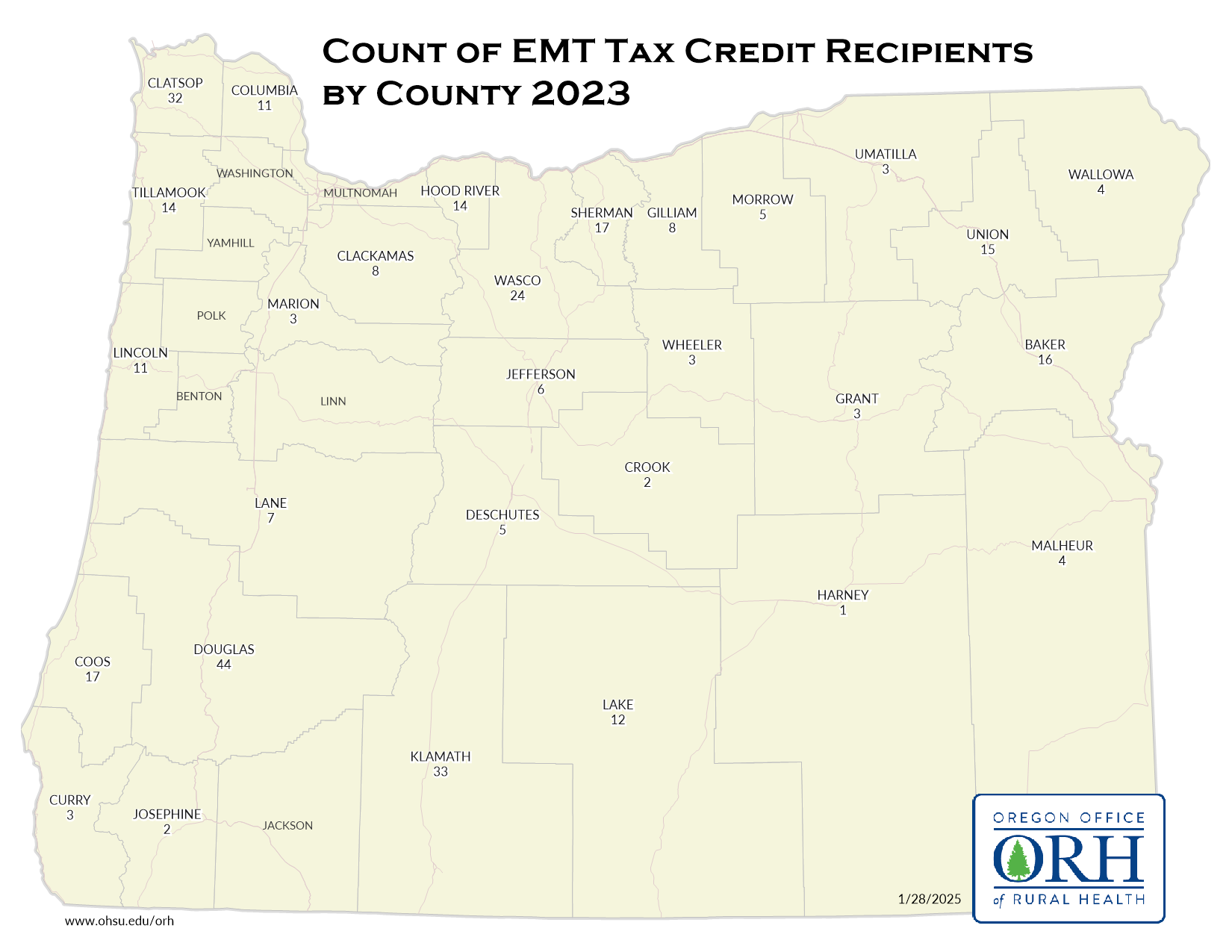 EMT tax credit by county map 2023