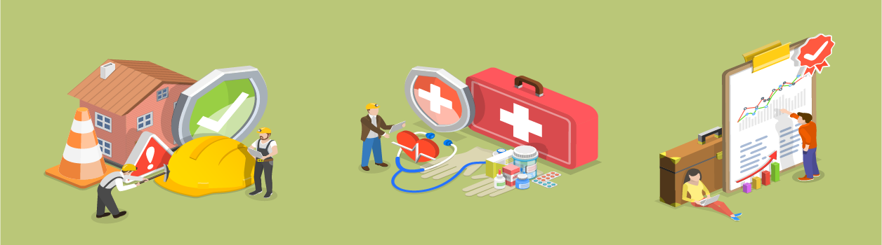 3D Isometric Flat Vector Conceptual Illustration of Safety Work, HSE - Health Safety Environment