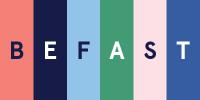 The word "BEFAST" on a multi-colored background